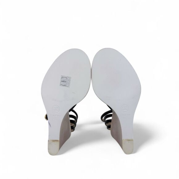 CHANEL Black & Eggshell CC Logo Wedge Heel Sandals IT38.5 - Picture 9 of 10